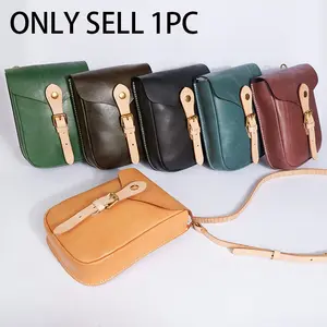 1pc Vegetable Tanned Cowhide Crossbody Bag, original handmade small messenger pouch, stylish mobile phone shoulder bag, retro classic texture, trendy couple matching style, compact portable size, suitable for women daily commute,