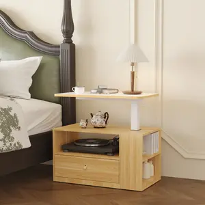 FLEXISPOT H7 All-in-One Mobile End Table, Smooth Gas Spring Height Adjustable Bedside Desk with Storage Drawer, Rolling Laptop Stand for Couch Sofa, Space-Saving Storage Cabinet