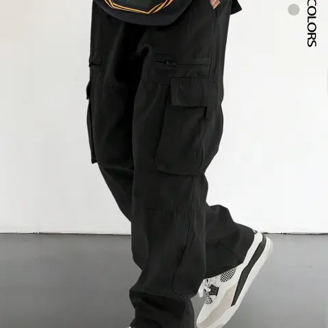 Men's Plain Waist Casual Cargo Pants, Loose Street Fashion Zipper Casual Slant Pocket Trousers, Pants for Men, Summer Work Outfits, Men's Bottoms, Casual Streetwear Trousers, Adjustable Waist Pants, Casual Streetwear Clothes