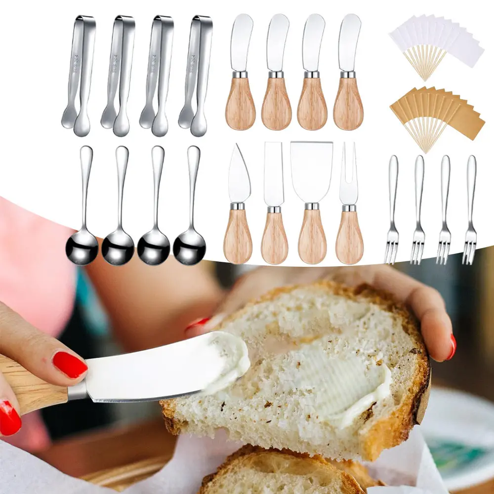 20PCS Kitchenware Charcuterie Board Accessories Set - Wooden-Handled Spreader Knives, Mini Serving Tongs, Spoons, Forks for Cheese, Butter, Birthday Gatherings with Friends, Condiments, Dinnerware Sets Compatibility
