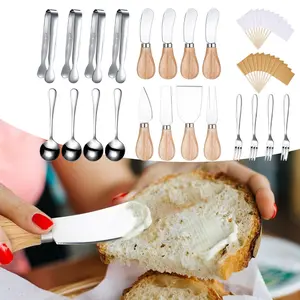 20PCS Charcuterie Board Accessories Spreader Knife Set Cheese Butter Spreader Knife Charcuterie Utensils with Wooden Handles Mini Serving Tongs Spoons Forks for party Wedding Christmas