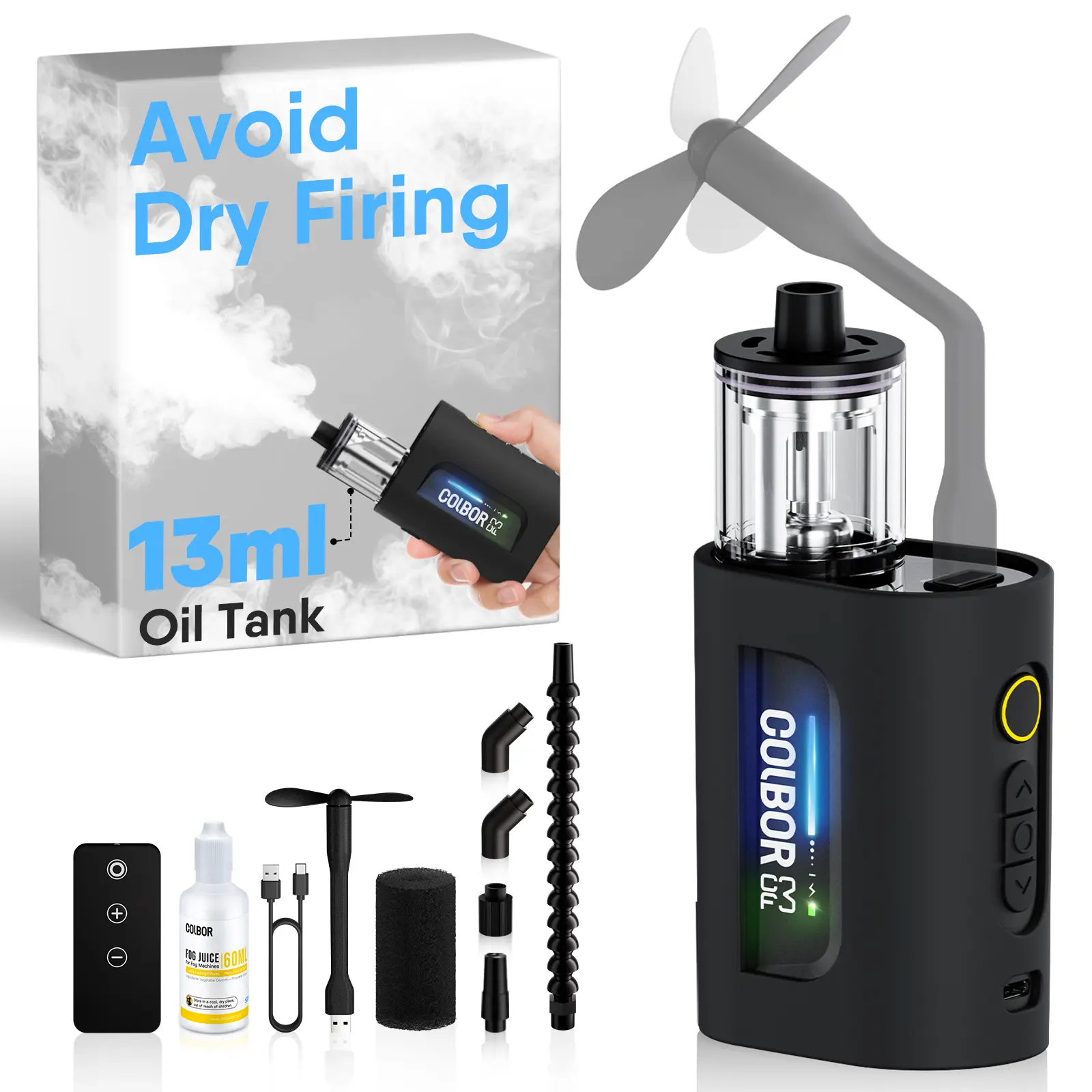 COLBOR CF3 Mini Fog Machine 30W Output Portable Handheld Smoke Machine with 60° Tilt-Protection for Photography with Remote Control
