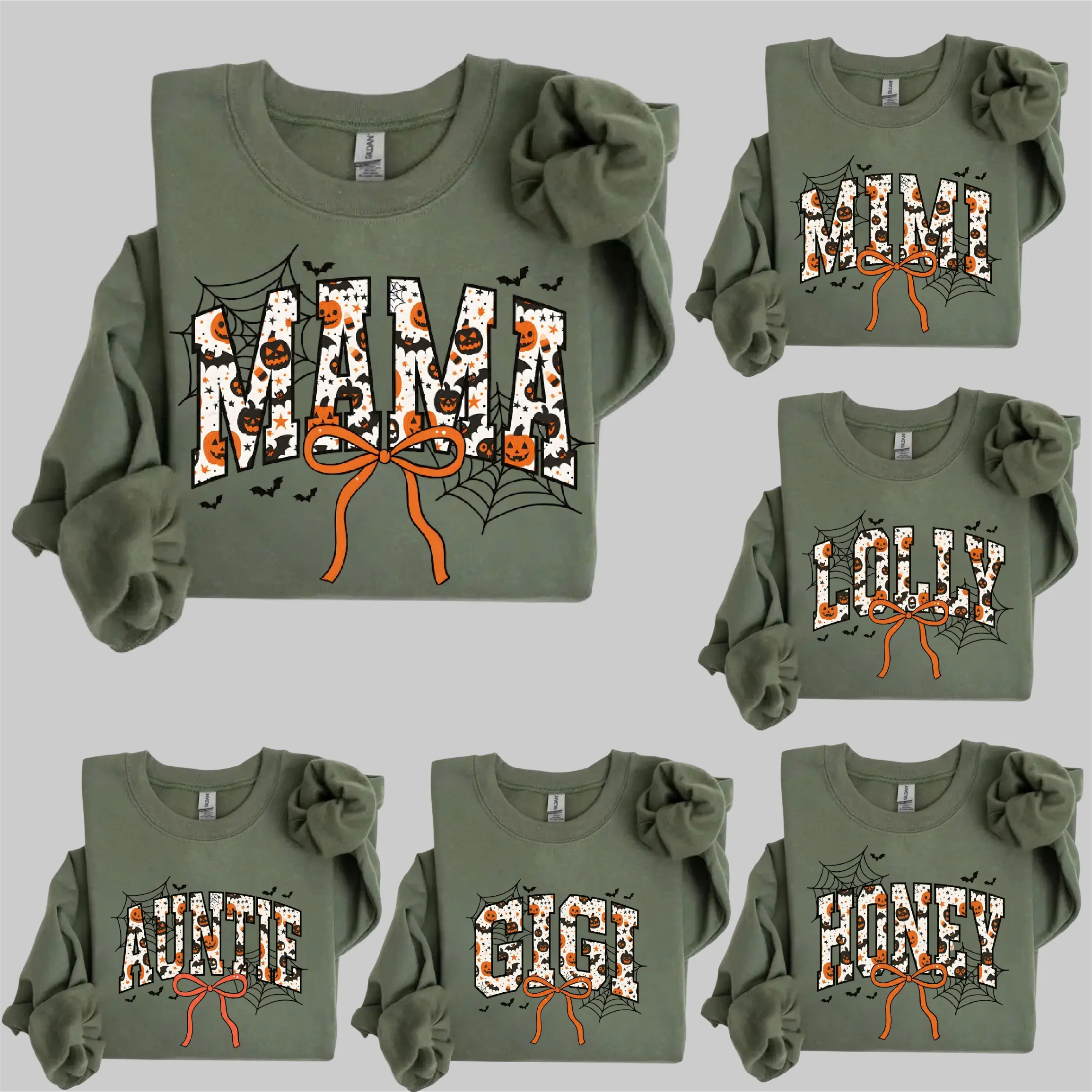Personalized Halloween Mama Sweatshirt, Custom Pumpkin Mom Shirt, Vintage Fall Halloween Sweatshirt, Spider Web Mama Shirt, Grandma Gigi Auntie Honey Shirt, Halloween Gift