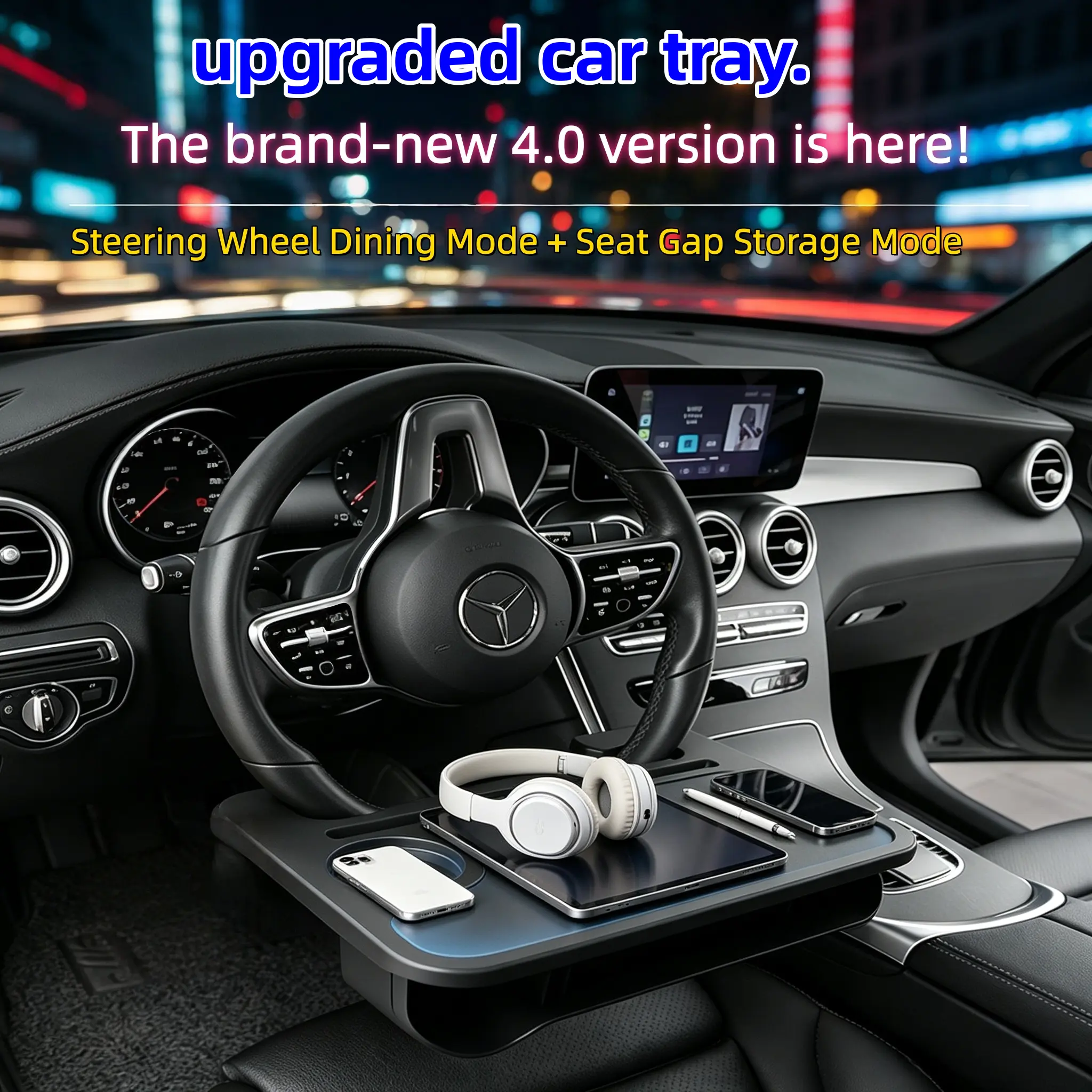 2026 Latest 4.0 Upgrade Version.Car Steering Wheel Eating Tray 2-in-1, Laptop Desk with Cup Holder, Universal Car Tray Accessories for Most Vehicles, Gifts for Men, Fathers Day Mens Gifts from Daughter Son, Birthday Gifts for Men Dad Him
