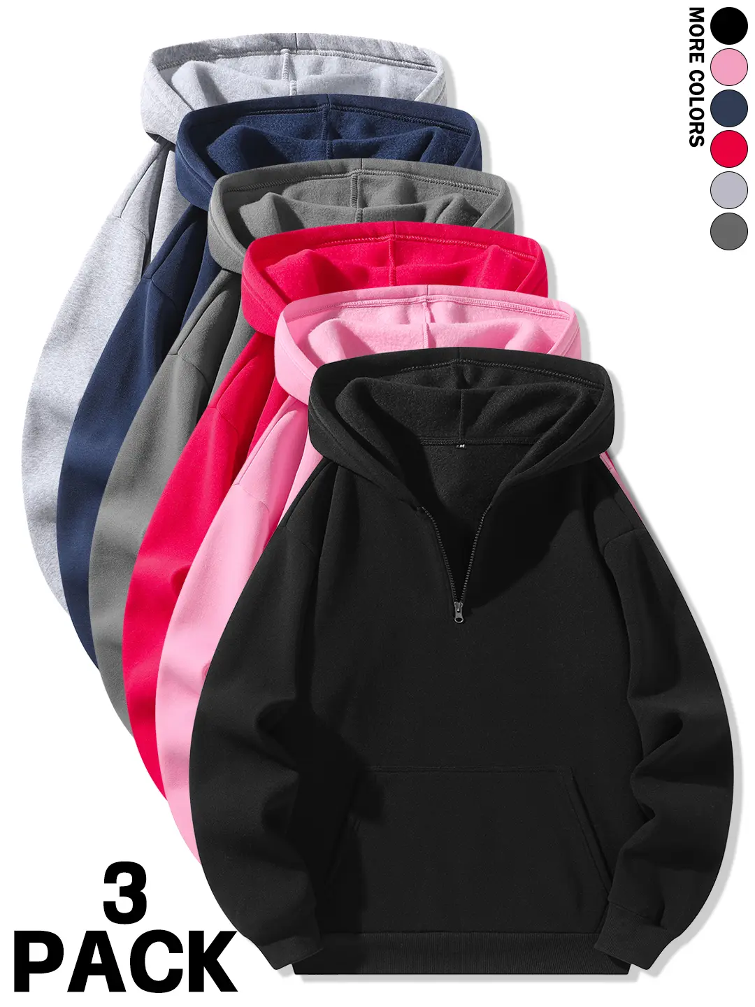 3-piece set of loose-fit, drop-shoulder men's half-zip hooded sweatshirts, soft and skin-friendly tops for spring and autumn, simple solid colors, perfect for everyday wear, commuting, and going out