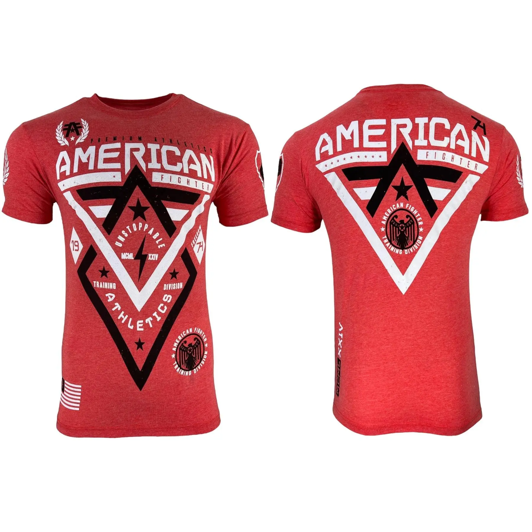 American Fighter Men's Alaska Red Short-Sleeve Athletic Crew Graphic Tee - Casual Cotton-Polyester Blend Top with Contrast Stitching, Athletic Crew Men's Short-Sleeve T-Shirts