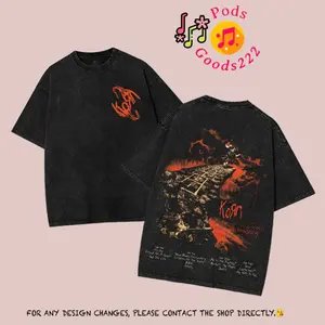 Korn Unisex Rock Band Washed Heavyweight Cotton T-shirt, Hoodies, Sweatshirt Vintage Y2K Nu-Metal graphic Tee - 100% Cotton Heavyweight Band Shirt - Grunge Streetwear Aesthetic Top Clothes  Oversized Gamis