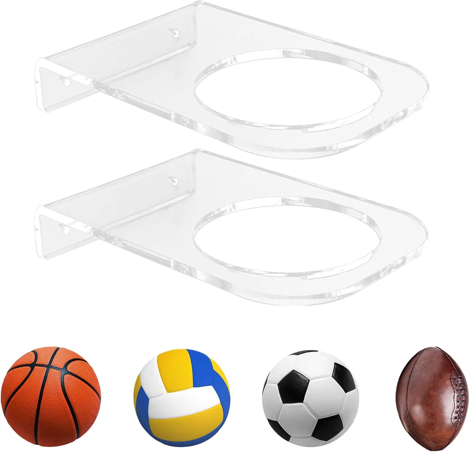 Basketball Holder Wall Mount,  Football Display Rack, Clear Ball Storage Hanger Wall Mount, for Football, Basketball, Volleyball, Rugby and Soccer