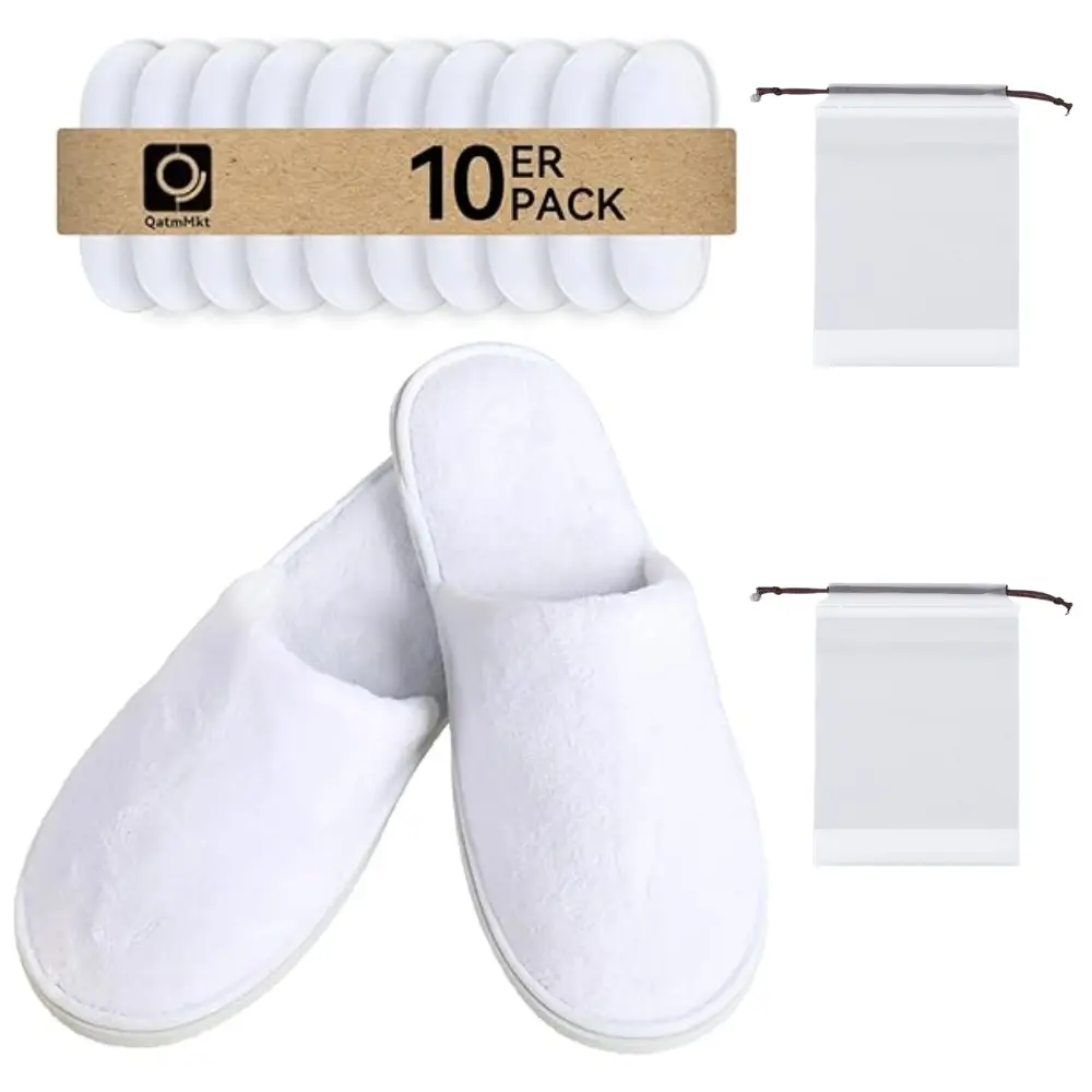 Pair of 10 Disposable Guest Slippers with 2Pcs Storage Bags, One Size Slippers Individually Wrapped, Machine Washable, Lightweight & Portable for Home, Hotel, Spa and Travel