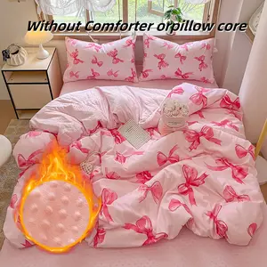 3pcs Butterfly Knot Flannel Sheet Set, Soft Warm Bedding for Winter, Includes 1 Fitted Sheet & 2 Pillowcases, Bed Sheets Set