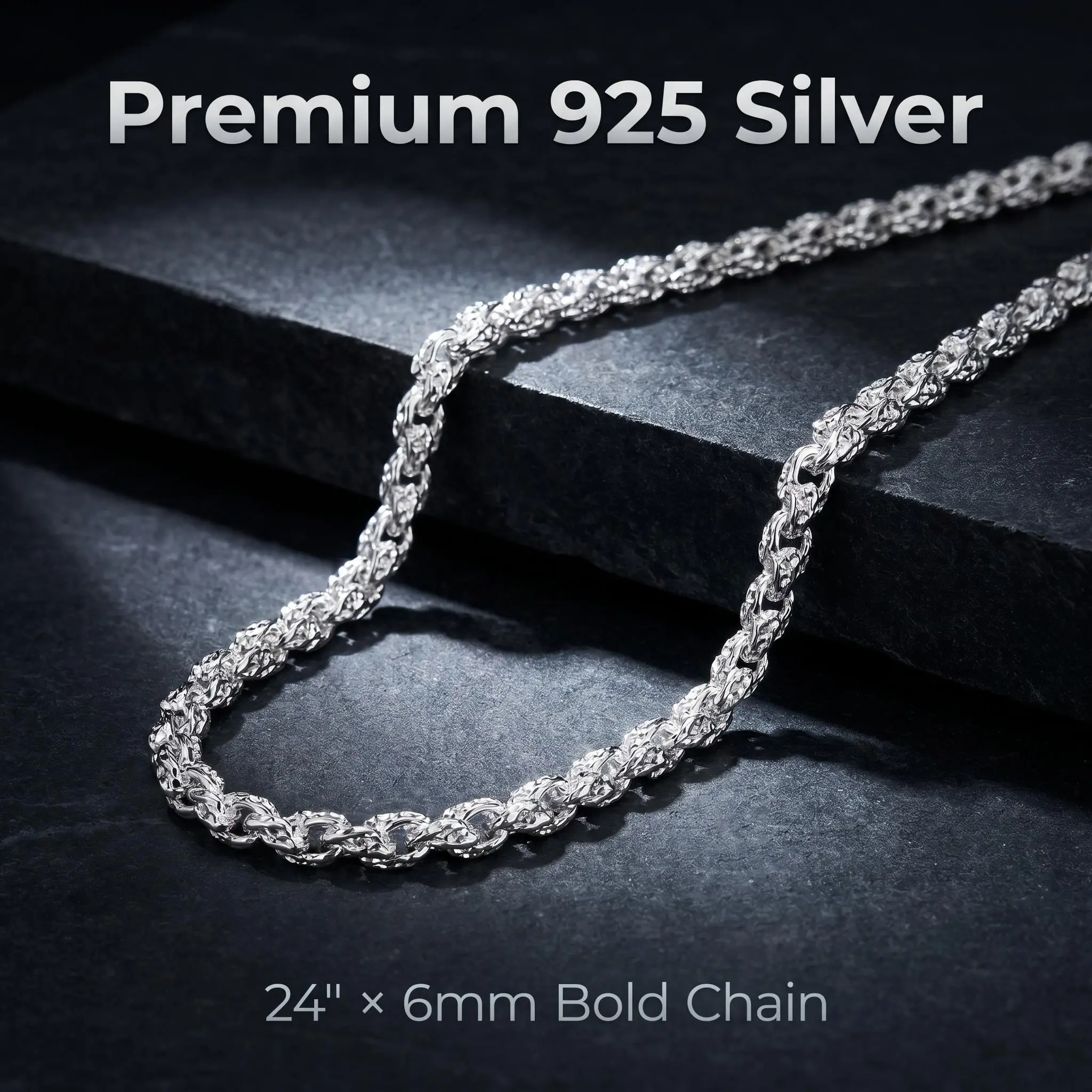 6MM 60CM 925 Silver Plated Chain Necklace, 24 Inch Heavy Duty Wheat Link Necklace, Hypoallergenic Tarnish Resistant Silver Chain for Men & Women, Timeless Everyday Necklace