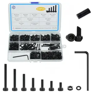 630 count M3 Screws Assortment Kit, M3x6mm/8mm/10mm/12mm/16mm/20mm/25mm/30mm, Metric Hex Socket  Cap Screws Nuts Washers Kit with Wrench, Black Zinc Plated