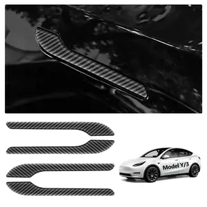 Door handle protection film, suitable for Tesla Model 3/Y, carbon fiber door handle wrap suitable for door handle baffle protection packaging accessories 4 pieces, Car Door Trim Sticker, Tesla accessories