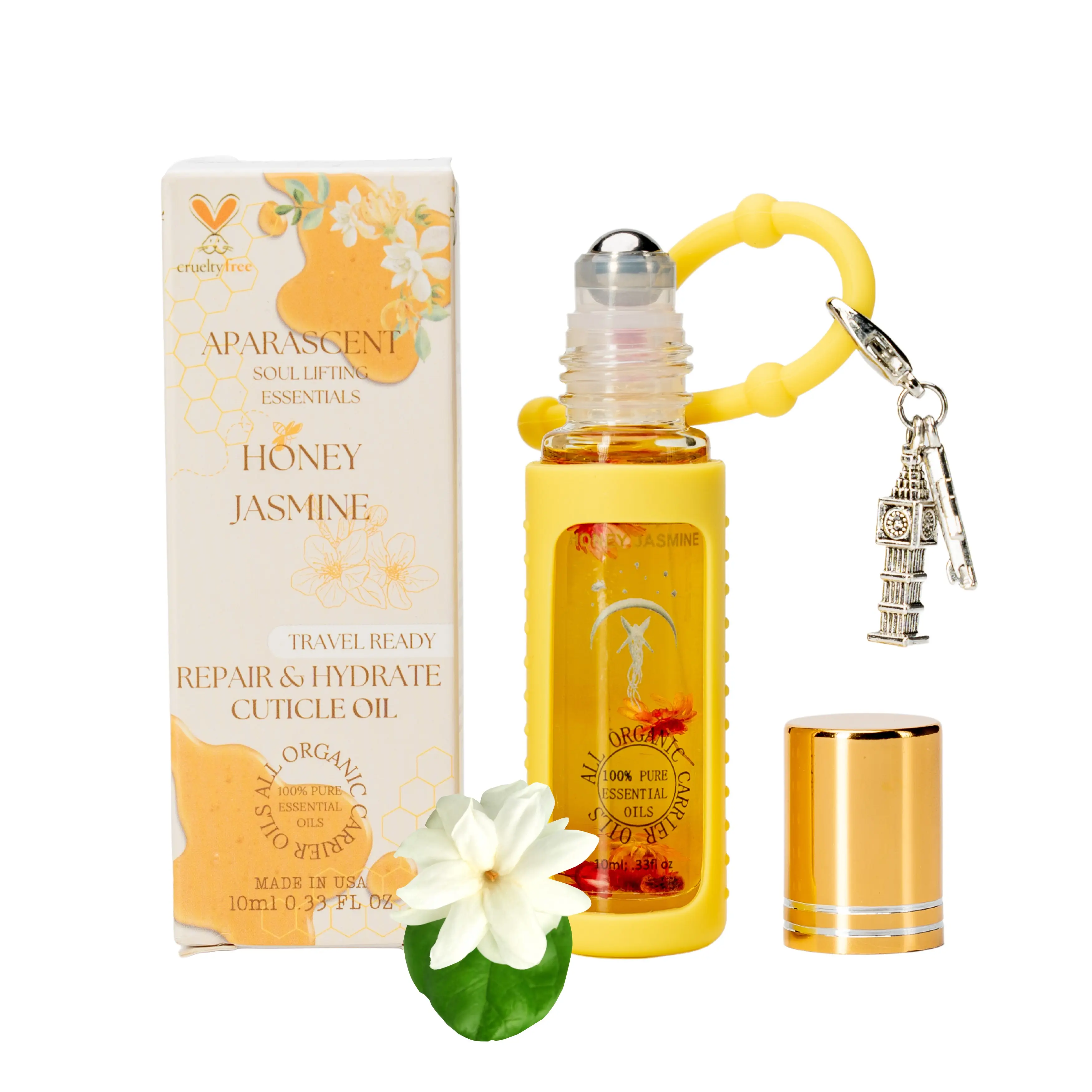 Aparascent Honey Jasmine Cuticle Oil Organic Roll-On - Hydration & Strength w/Coconut, Jojoba & Rosehip for Dry Nails, Moisturizing Boost Serum Treatment for Radiant Nail Growth Blend Defense Luxury Care Repair Moisturizer Nail Care