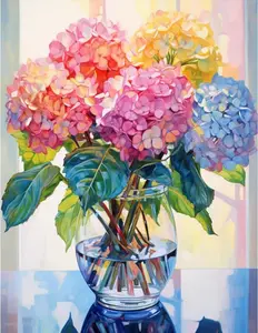 Colorful Hydrangea Vase Diamond Painting Kit - Vibrant Floral Bouquet Rhinestone Art, Full Drill DIY Craft for Wall Decor