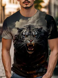 Realistic Tiger Print T-Shirt, Block Design, Loose Fit Slimming, Vintage Streetwear Essential, Holiday Gift