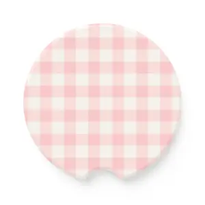 Cozy Pink Gingham Soapstone Car Coaster, Cute Auto Accessory, Car Décor, Gift for Her, Road Trip Essentials, Home & Living