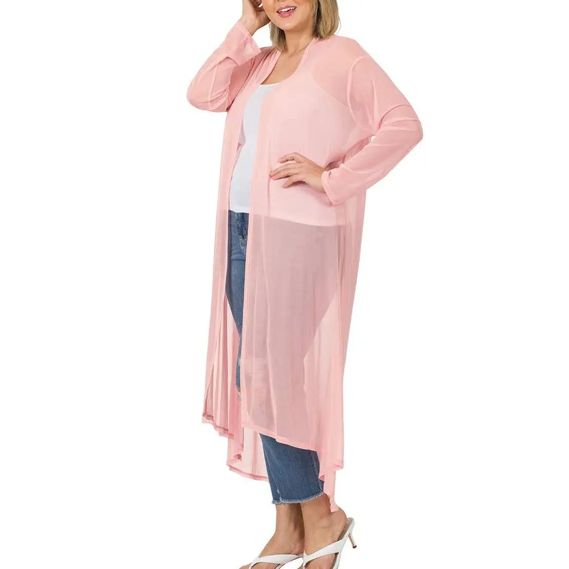 Plus Mesh Open Front Cardigan