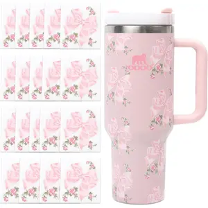 Bows Stickers Compatible with Stanley Tumbler Accessories - Fits Holiday Quencher Tumbler 40 oz, Cute Decals Fit for Loveshackfancy Style Customization (Rosa Beaux Pink, 40 oz)