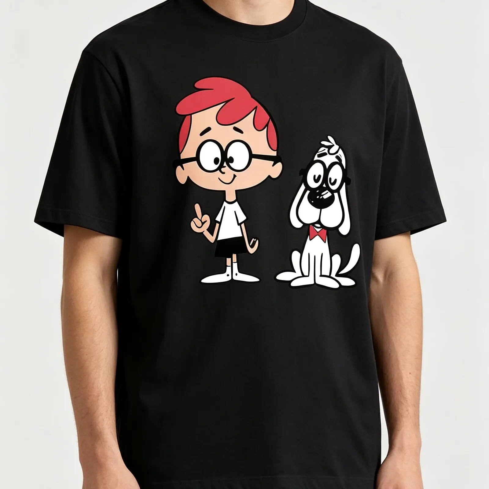 Men's Graphic Tshirt with Mr. Peabody & Sherman Print, Casual 100% Cotton Knit, Short Sleeve Round Neck, Stretch Fabric, Plus Size, Top, Shortsleeve