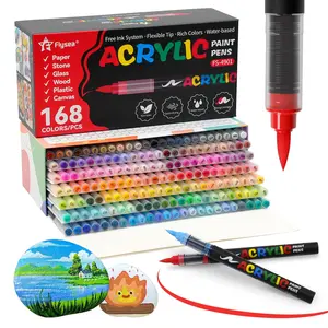 Acrylic Paint Soft Brush Markers Set, 1 Set Soft Brush Tip Automatic Ink Control Paint Markers, Acrylic Paint Pens, Acrylic Painting Pen for Wood, Stone, Canvas, Glass, Fabric
