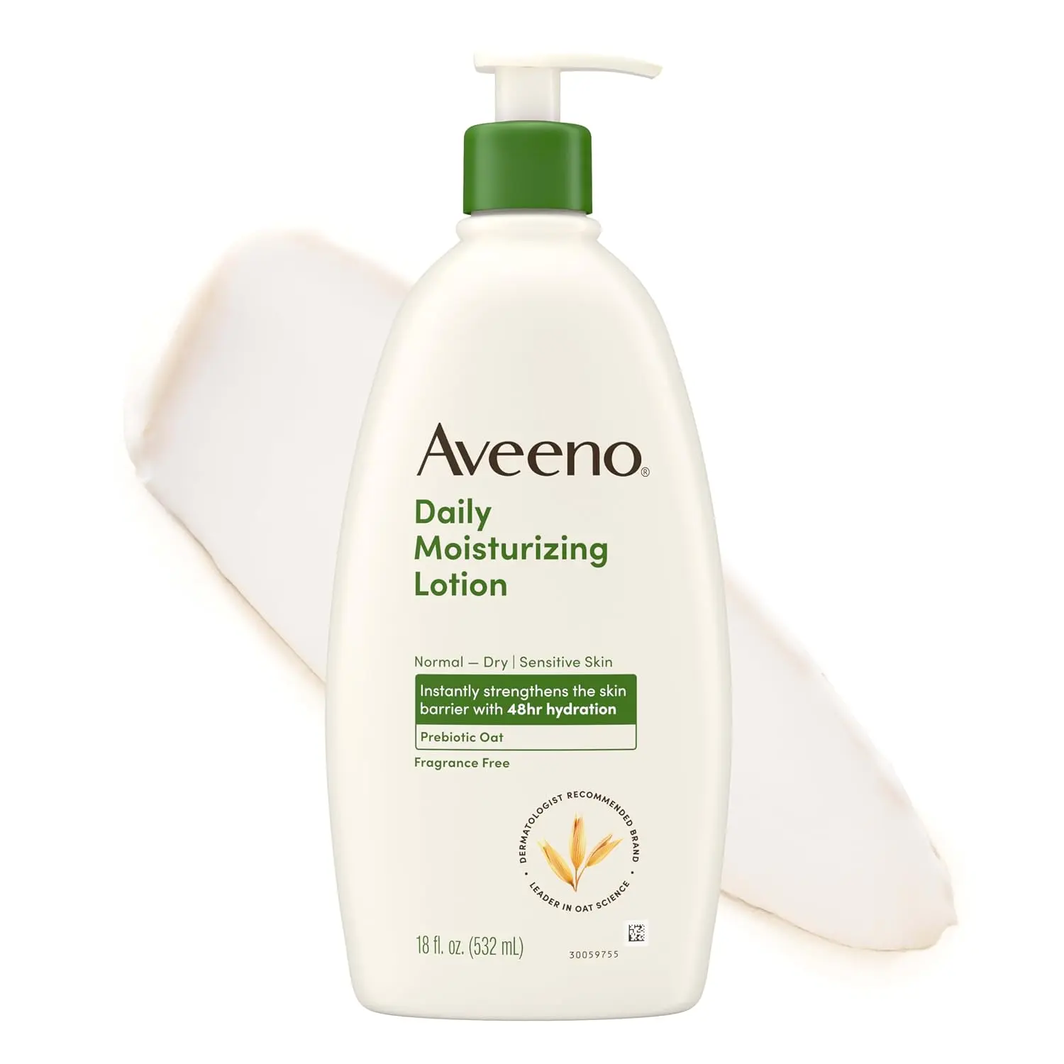 Aveeno Daily Moisturizing Body Lotion for Normal to Dry Skin, Moisturizer with Soothing Prebiotic Oat, Non Greasy, Non Comedogenic, Fragrance Free Body Lotion for Women & Men, 18 Fl Oz