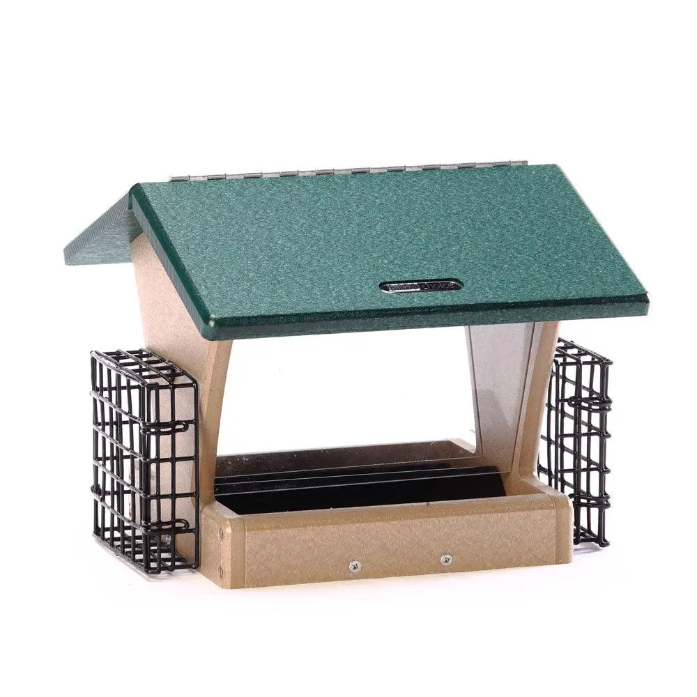 Birds Choice 4 Qt. Hopper 2-Sided w/2 Suet-Taupe and Green Recycled Plastic