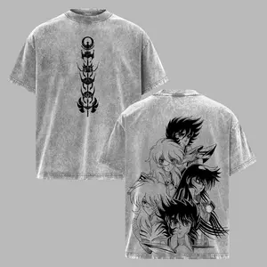 Saint Seiya Vintage Washed Tee – Oversized Unisex Anime Manga Shirt, Heavy Cotton 90s Style Streetwear, Knights of the Zodiac Graphic T-Shirt Gift for Fans