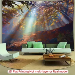 1pc Extra Large Nature Landscape Tapestry - Autumn Forest Scene with Sunlight & Falling Leaves, Polyester Wall Hanging for Living Room, Garden, or Party Decor, Perfect Gift for Home or Outdoor Spaces, Outdoor Decor
