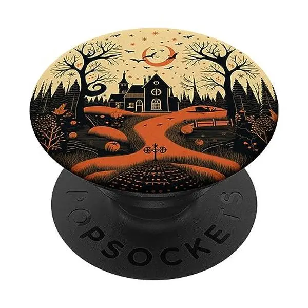 Halloween Vintage House Pumpkins Horror Spooky Bats Moon PopSockets Standard PopGrip
