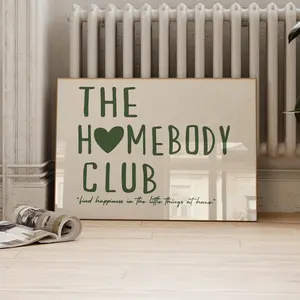 Homebody Club Wall Art – Green Typography Print, Minimalist Room Decor Poster, Unframed