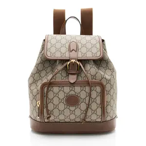 Pre-owned GUCCI Leather Backpacks GG Supreme Interlocking G Drawstring Buckle Backpack