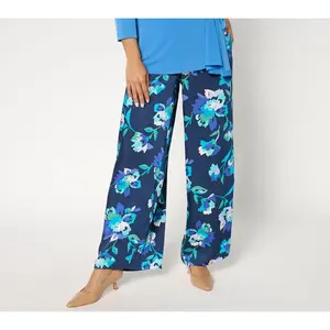 Susan Graver Printed Satin Twill Petite Wide Leg Pull On Pants