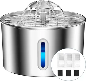 Cat Water Fountain Stainless Steel - 74oz/2.2L Corded Pet Water Dispenser Automatic Silent Cats Dispenser for Drinking Inside Indoor Metal Kitty Spout Fountain with 3 Filters & 3 Sponges