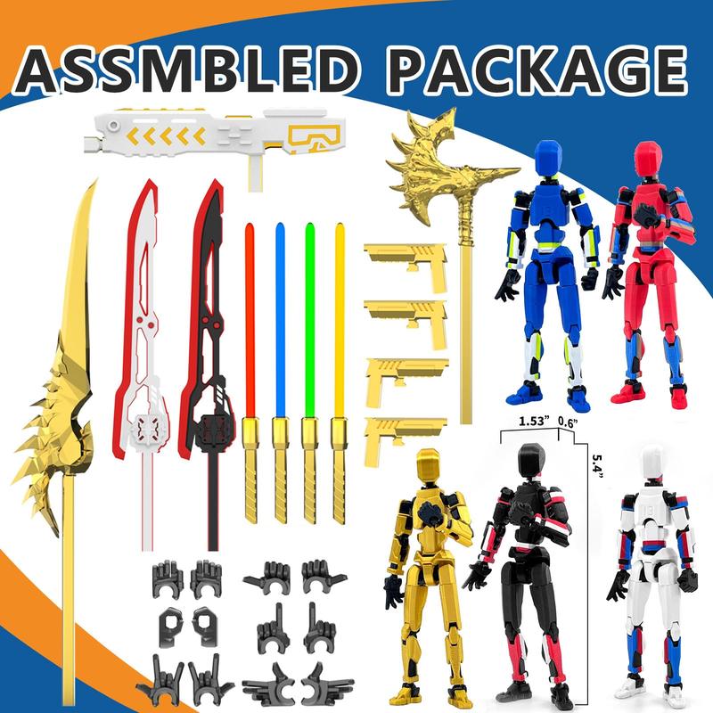 Premium T13 5-Pack Action Figures Pre-Assembled 3D Printed Multi-Colored Robots (Titan/Nova/Lucky/Dummy 13) with Laser Saber | Figura de Acción