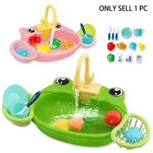 1 count Lovely Children's Pretend Play Electric Dishwashing Sink, Circulating Water Kitchen Washbasin, Electric Dishwashing Pool Water Play Toy, Suitable for Role-Playing and Dishwashing Toys (Batteries Not Included)