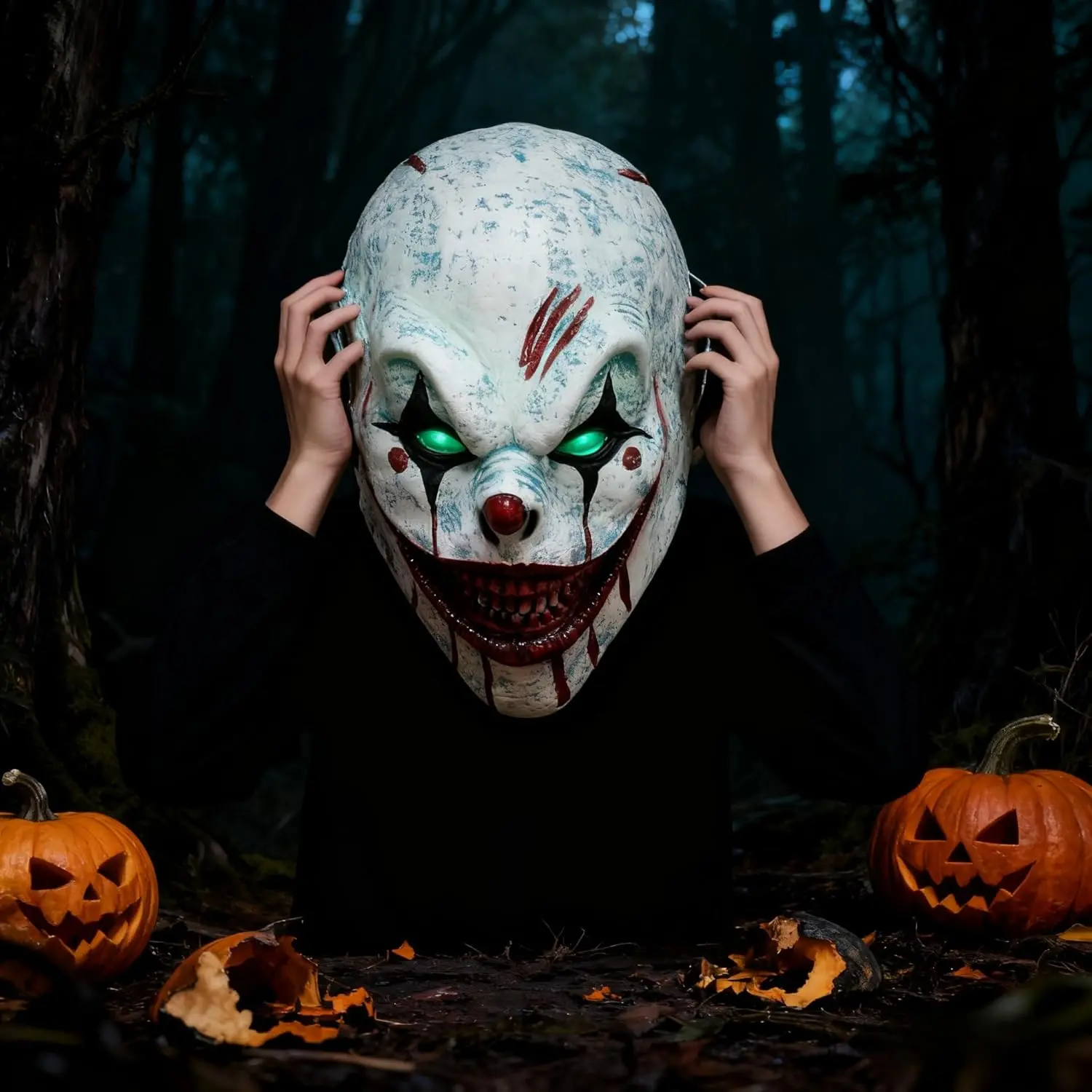 Terrifier Clown Half-Face Mask with Hat, Scary Creepy Killer Joker Horror Art Prop, Cotton Christmas Eye Accessories for Leisure Outdoor Recreation