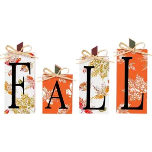 Fall Decor, 4 count Autumn  Sign Include Fall Lettered Block Tabletop Decorations, for Farmhouse Harvest Thanksgiving Home Office Indoor Party Decor.