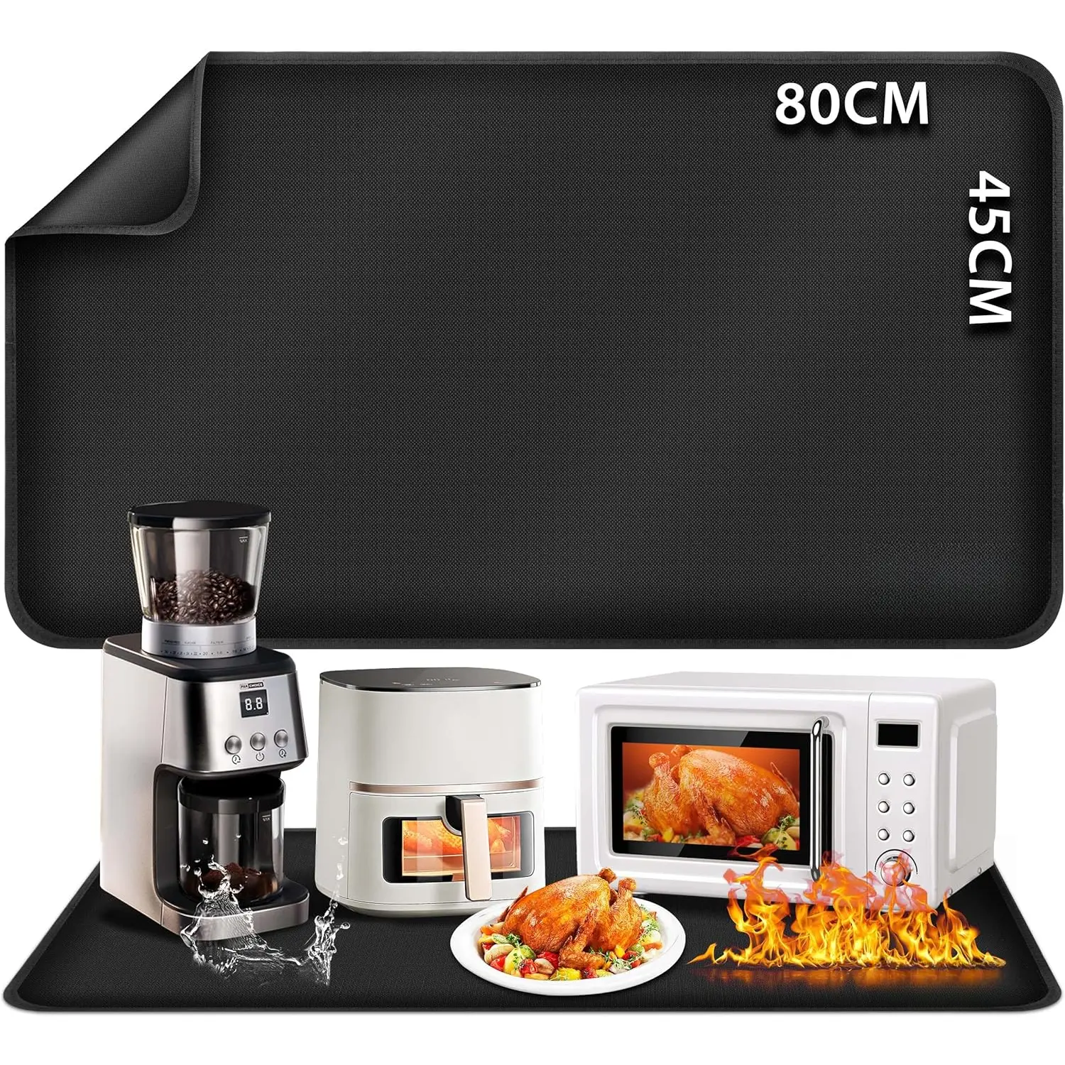 Heat Resistant Mat for Air Fryer Site - 31.5 x 17.7in, Fireproof  Mats for Kitchen Counter, Countertop Protector, Non-slip &  for Deep Fryer, Oven, Coffee machine (Black)