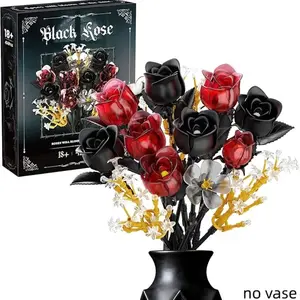 Gothic Black Rose Building Set, Artificial Flowers Botanical Collection Kit for Adults Women & Men, Mother's Day Gift, Valentines Day Gift, Home Room Office Shelf Decorative Centerpieces Decor
