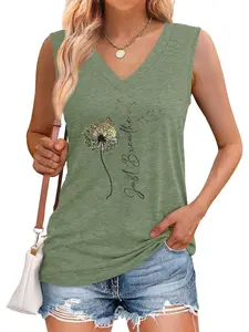 Floral Graphic  Printed Women's V-Neck Sleeveless Top, Casual Fitted Short Shirt, Comfortable Soft Fabric for Daily Wear, Available in 6 Colors, Casual Cami Top