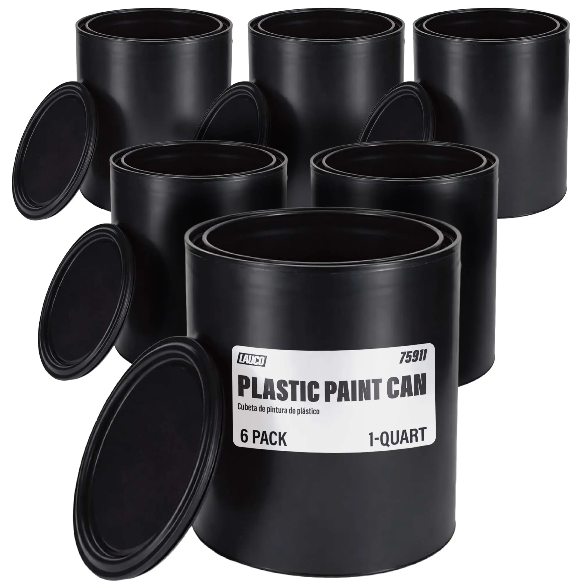 1QT Lightweight Polypropylene Plastic Paint Can Bucket (Pack of 6) with Triple-Lock Airtight Seal Lid, Traditional Small Container for Home Improvement, Painting Projects, Rust-Odor-Chemical Resistance, Spill Prevention, Content Preservation