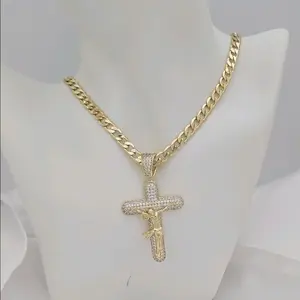 cadena 248 y dije cruz 420 gold plated unisex