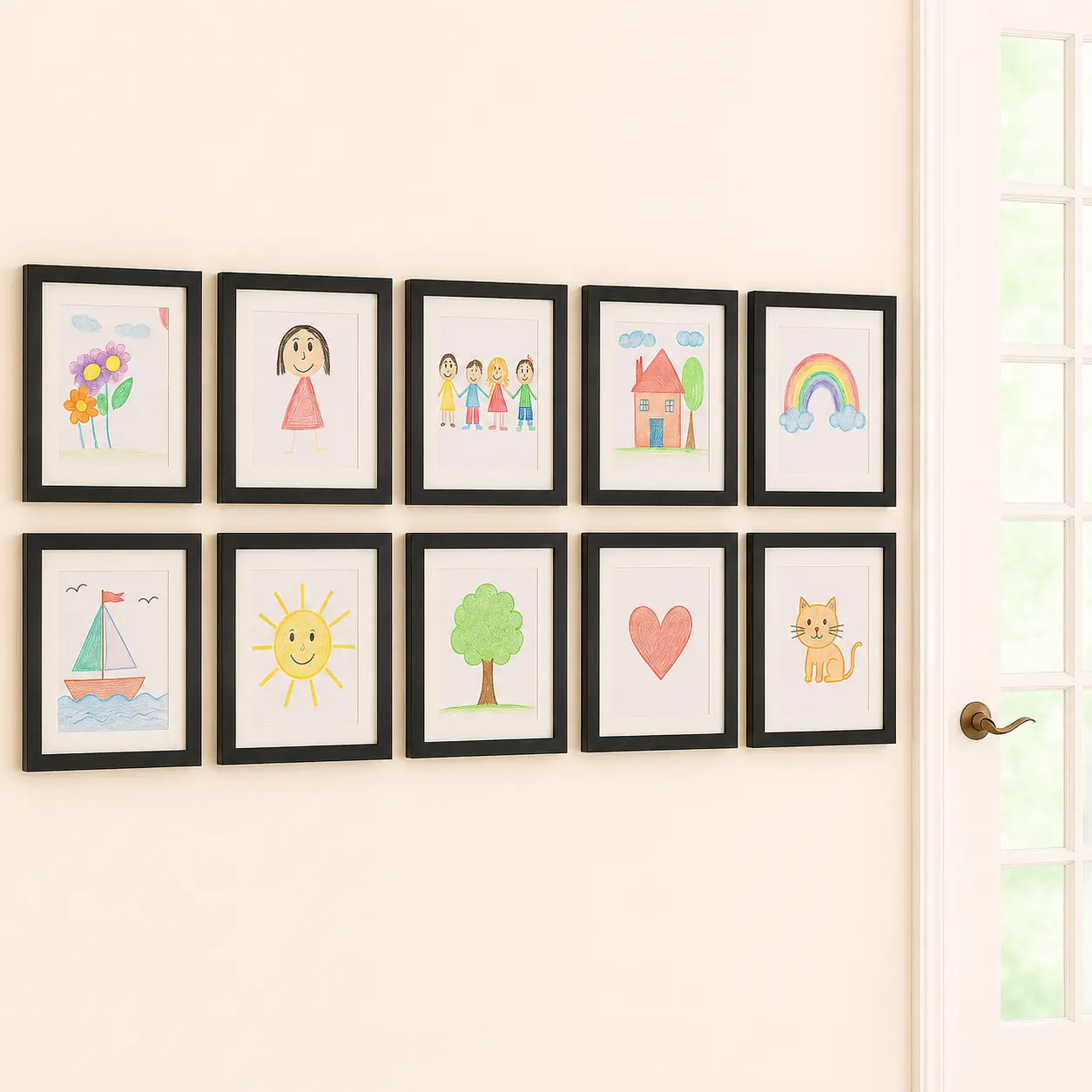 10 Pcs A4 Kids Artwork Display Frame, MDF Picture Frame for Children’s Drawings, Front-Loading Storage Frame, Holds Up to 150 Artworks, Wall-Mount Hanging Frame