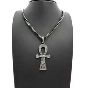 HEMATITE BLACK ANKH CROSS SYMBOL OF LIFE HIP HOP STYLE EGYPT CHARM PENDANT & 5mm 24" CUBAN CHAIN NECKLACE JEWELRY