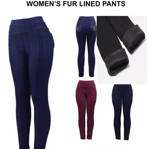 Women's Fur Lined Winter Time Leggings with Back Pockets - 7111-Fur Lined Winter Time Leggings with Back Pockets