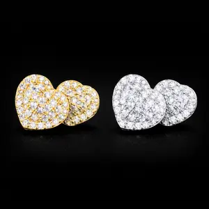 Hip Hop Claw Setting AAAAA+ CZ Bling Ice Out Stud Earring Heart CZ Earrings for Women Rapper Jewelry