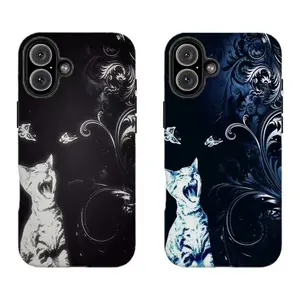 Dark Ornate Cat Series	Black & White Butterfly Case,Compatible for iPhone 16 15 14 13 12 11 17Pro Max,for Samsung S25 S24 S23 S22 Ultra,Durable Dual-Layer design phone cover,Perfect Gift for Her