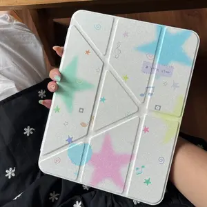 Stylish Colorful Music Note and Star iPad Case for iPad Pro 11/13 Inch Air 7 Mini 6, Hard Acrylic with Pen Slot, Perfect for Girls