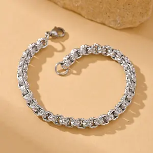 Flower Lined Square Pearl Bracelet, Stainless Steel Fashionable Hip-hop Style Neutral Style Bracelet, Suitable for Daily, Party, Punk Style Matching Accessories